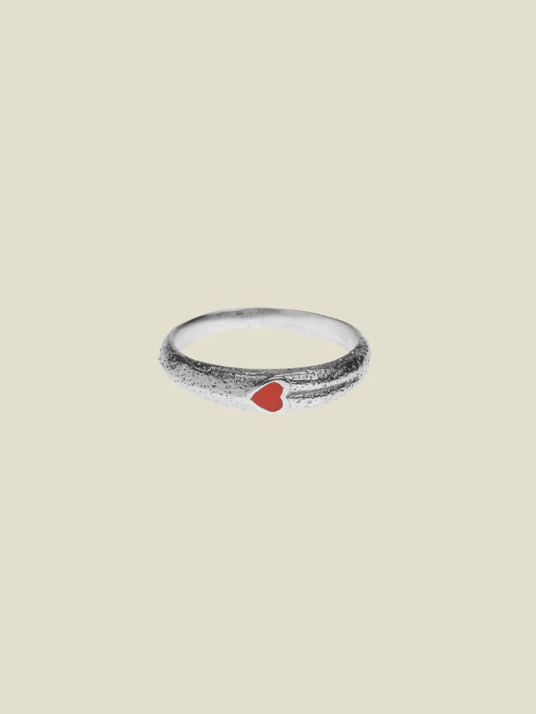 Ring Red Resin Heart Silver