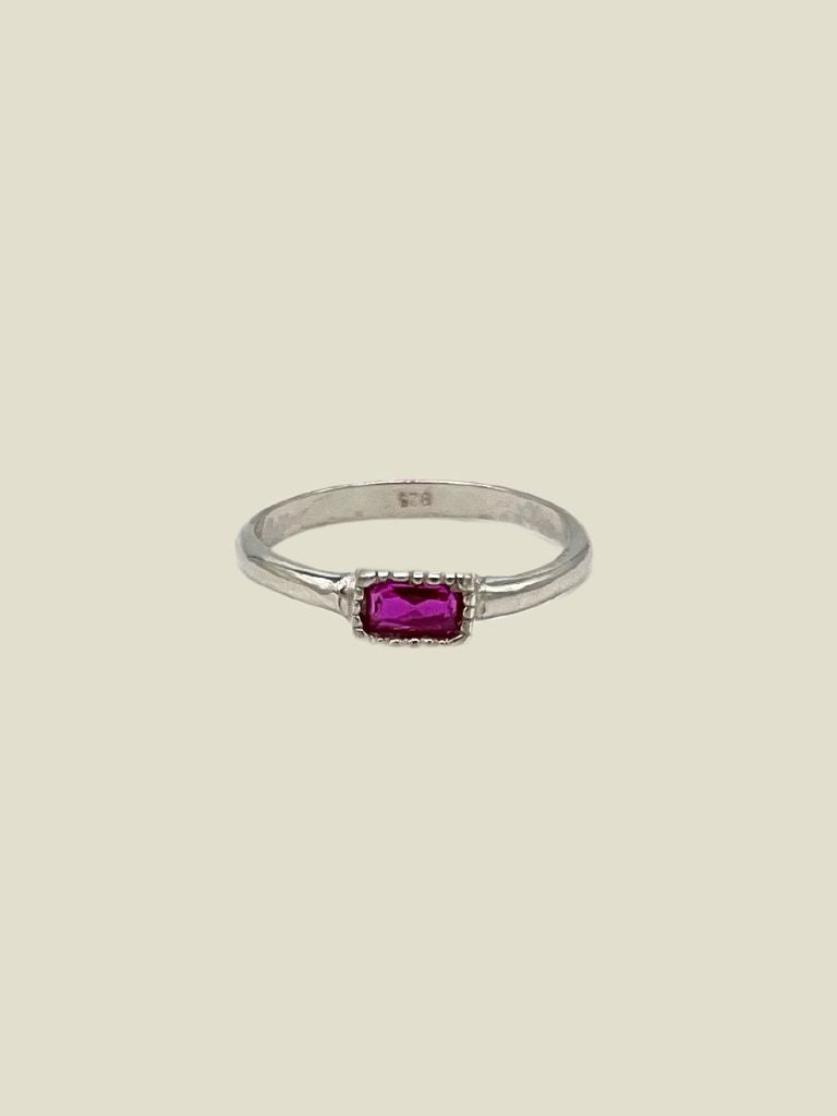 Ring Tiny Ruby Baquette Stone Silver