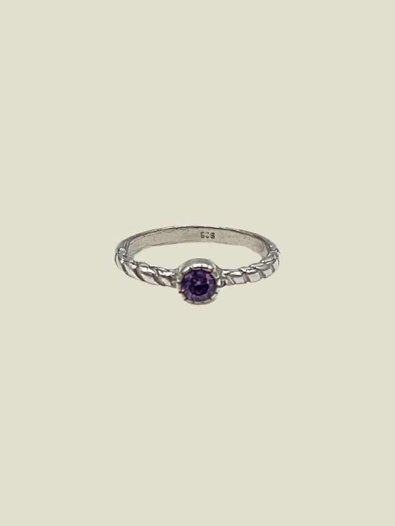 Ring Tiny Twisted Purple Round Silver