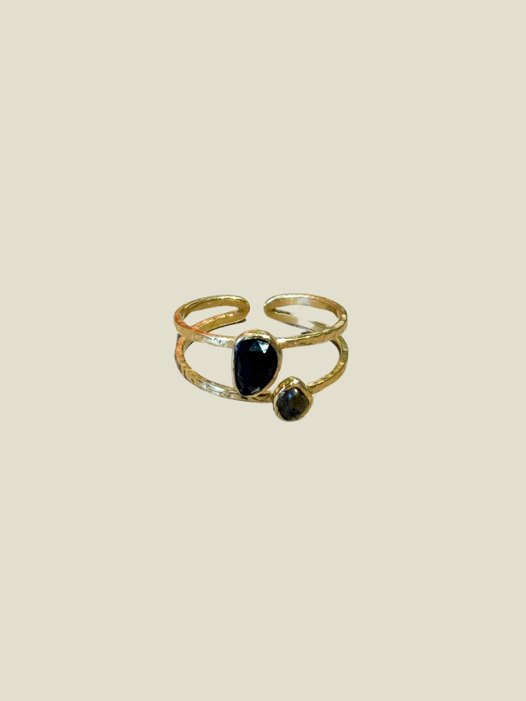 Ring Black And Grey Stone Gold