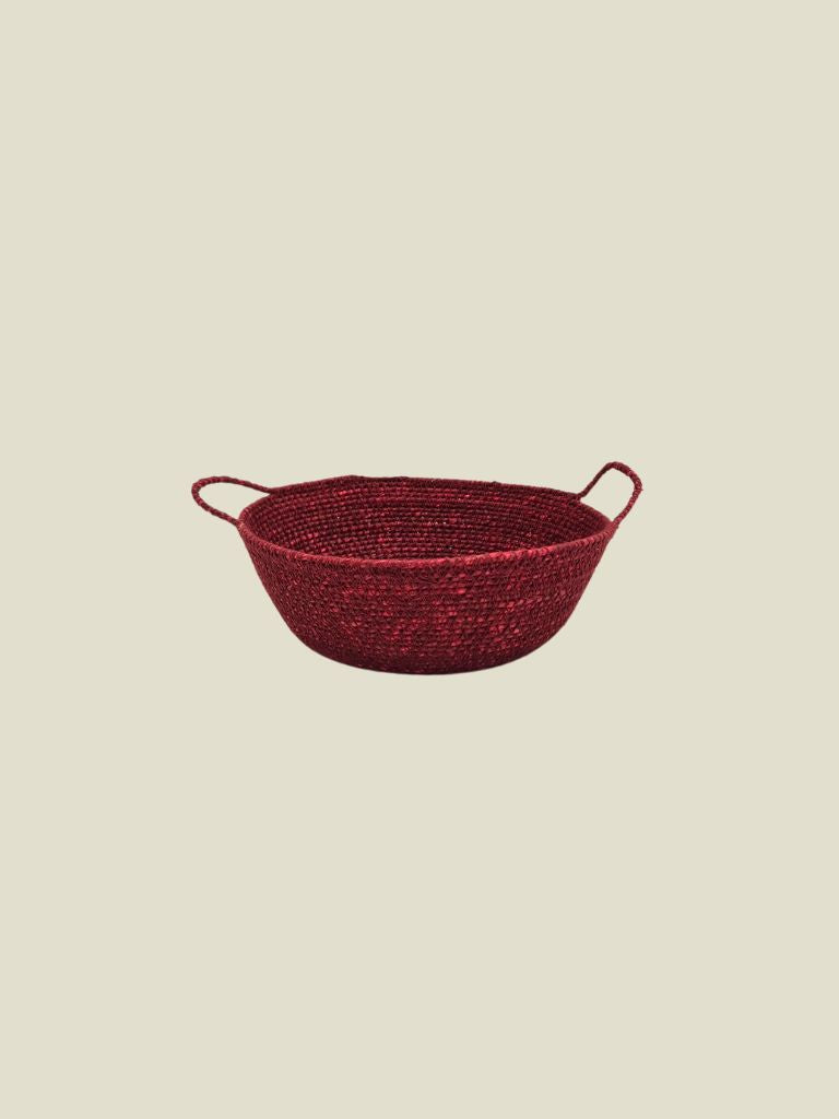 Seagrass round basket with handles Raspberry