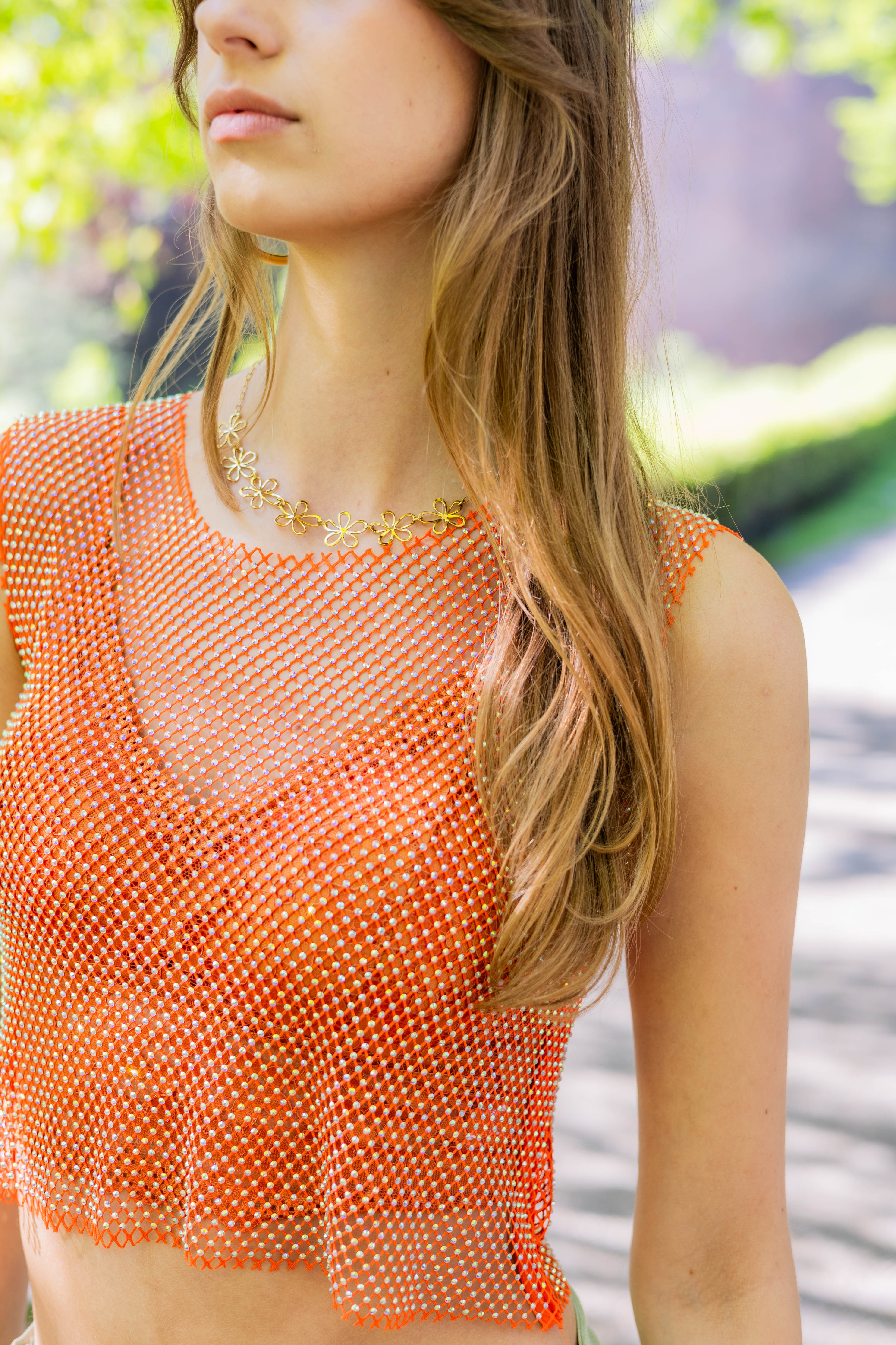 Top Willow Mesh Glitter Orange