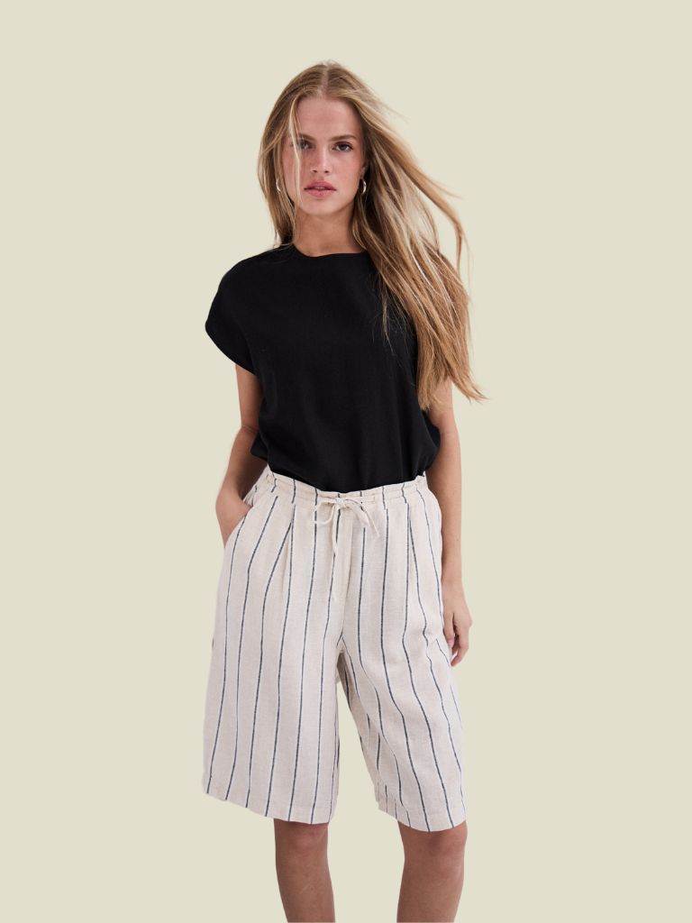 Short Linno Natural Ecru Stripes