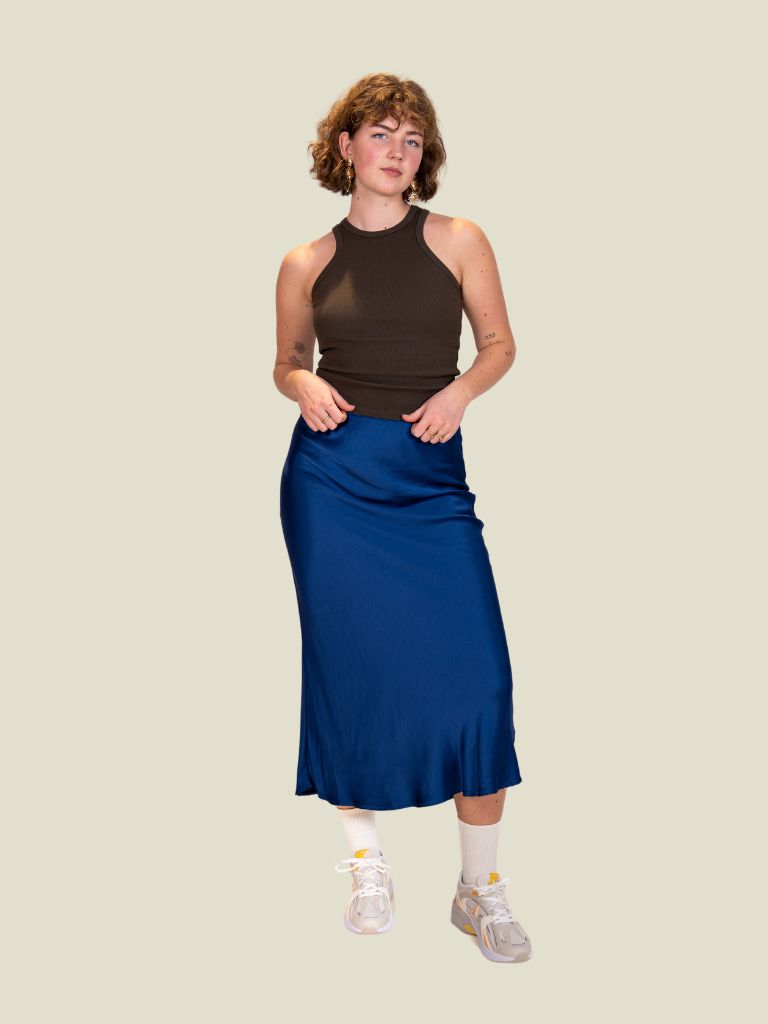 Silky Midi Skirt True Blue