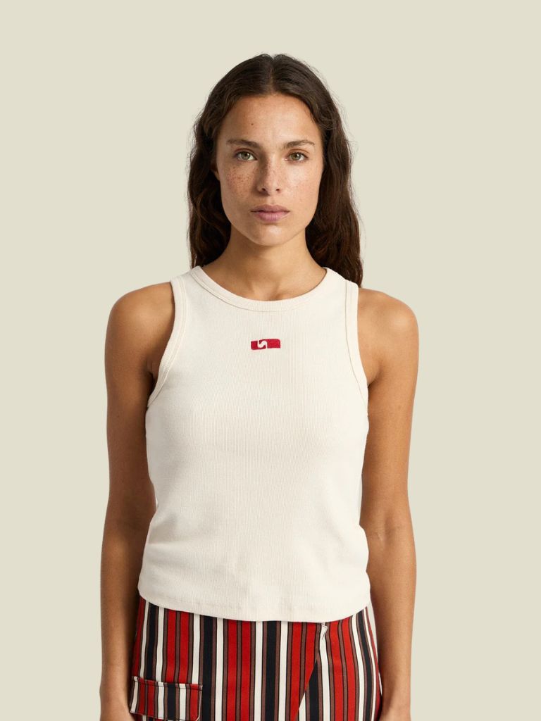 Tank Top Embroidered Logo Ecru