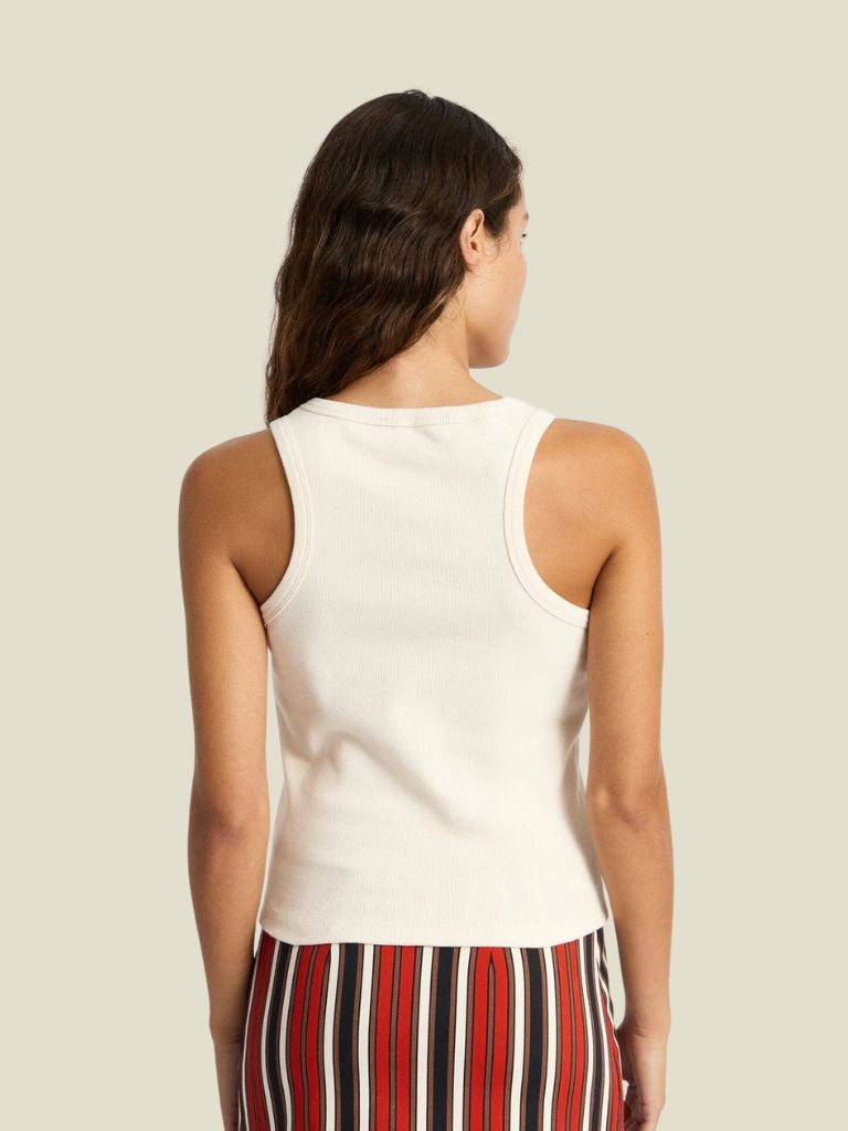 Tank Top Embroidered Logo Ecru