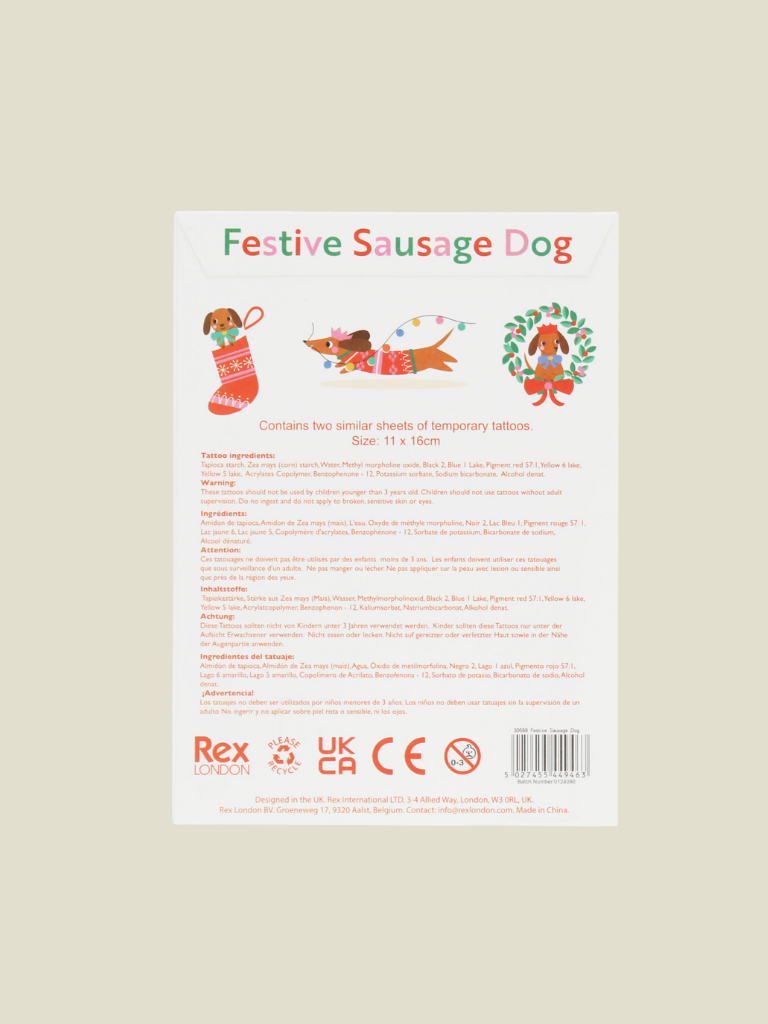 Temporary Tattoos Festive Sausage Dog