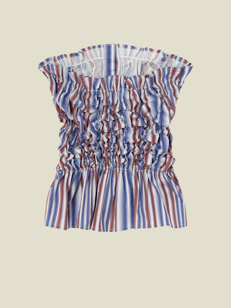PRE-ORDER | Top Susan Striped Ruched Blue
