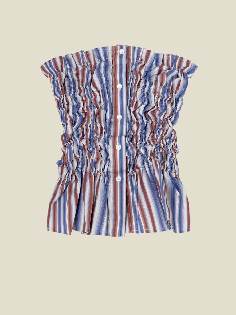 PRE-ORDER | Top Susan Striped Ruched Blue