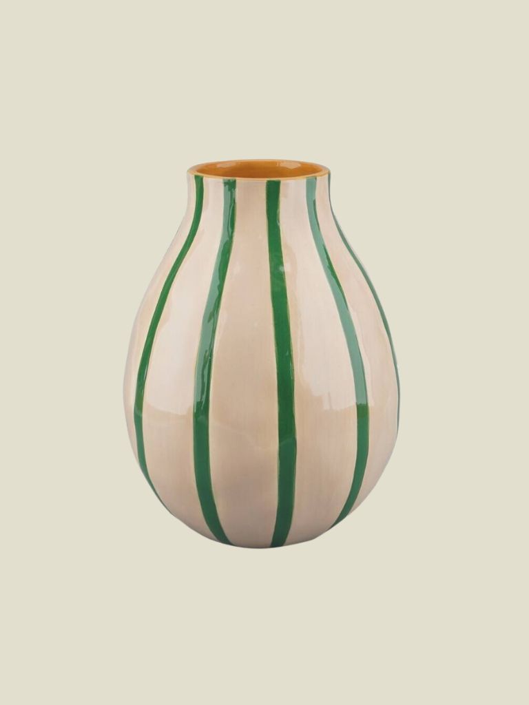 Vase Beige Green Small Stripes