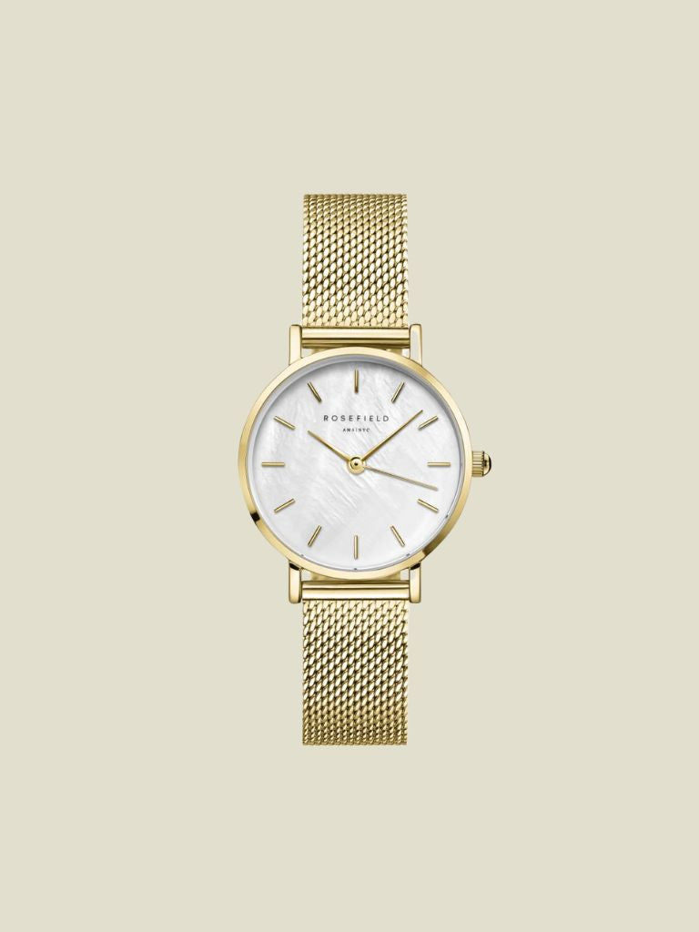 Watch Small White Pearl Mesh Gold