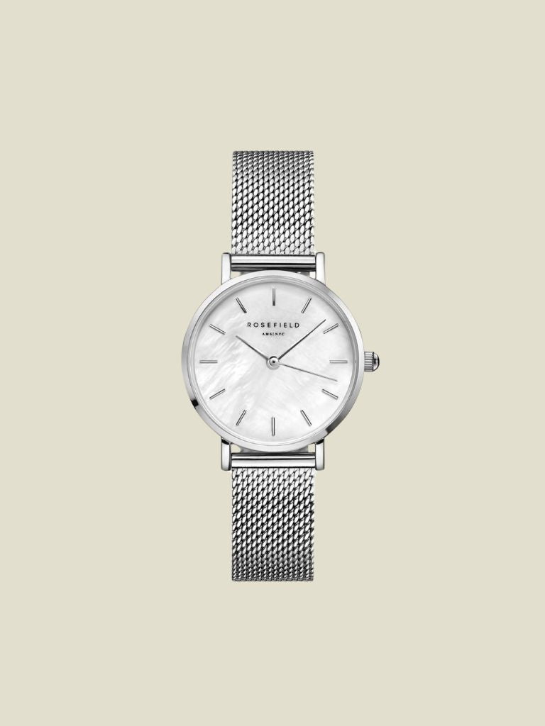 Watch Small White Pearl Mesh Silver