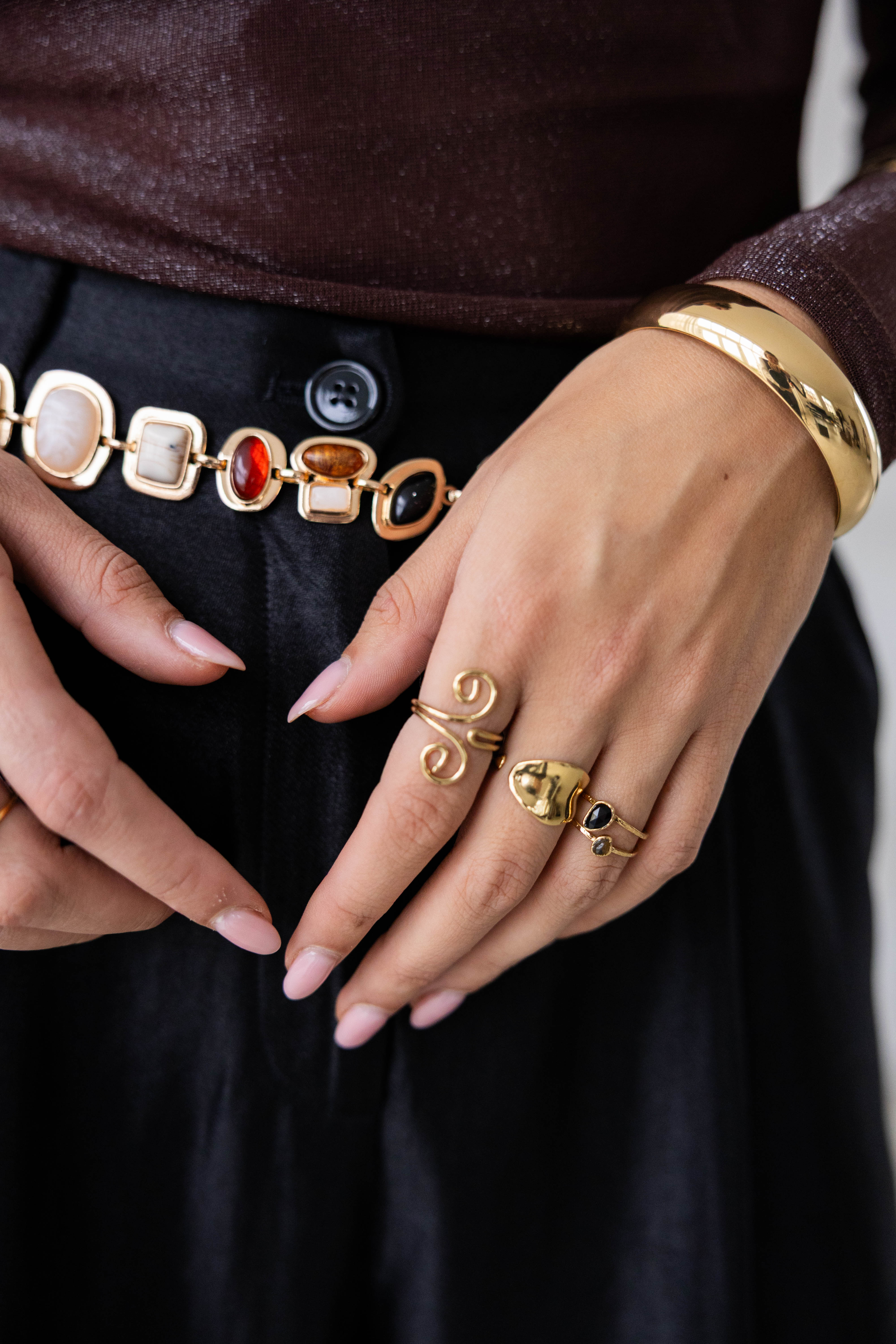 Ring Black And Grey Stone Gold