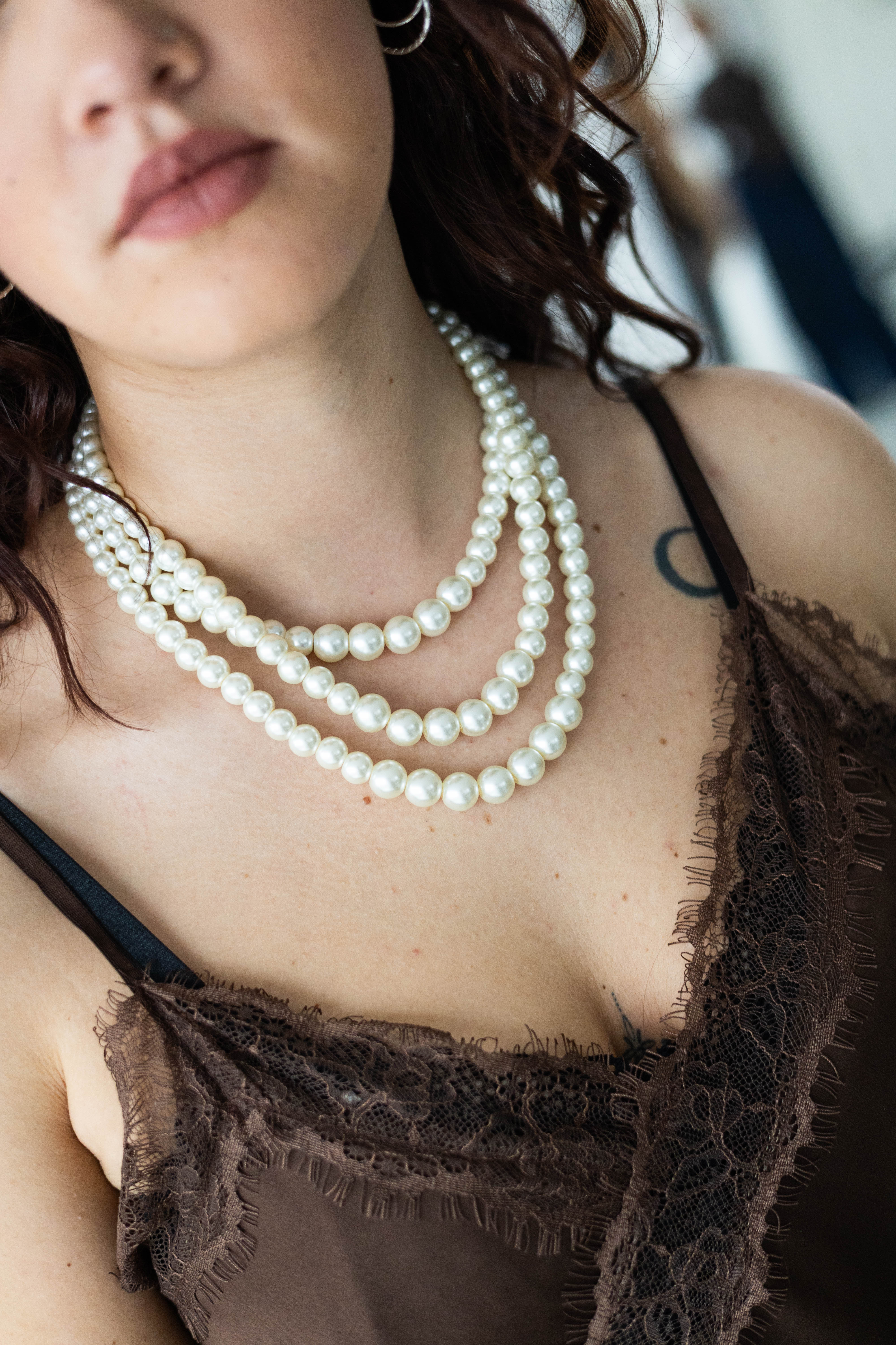 Necklace Triple Row Pearls Silver