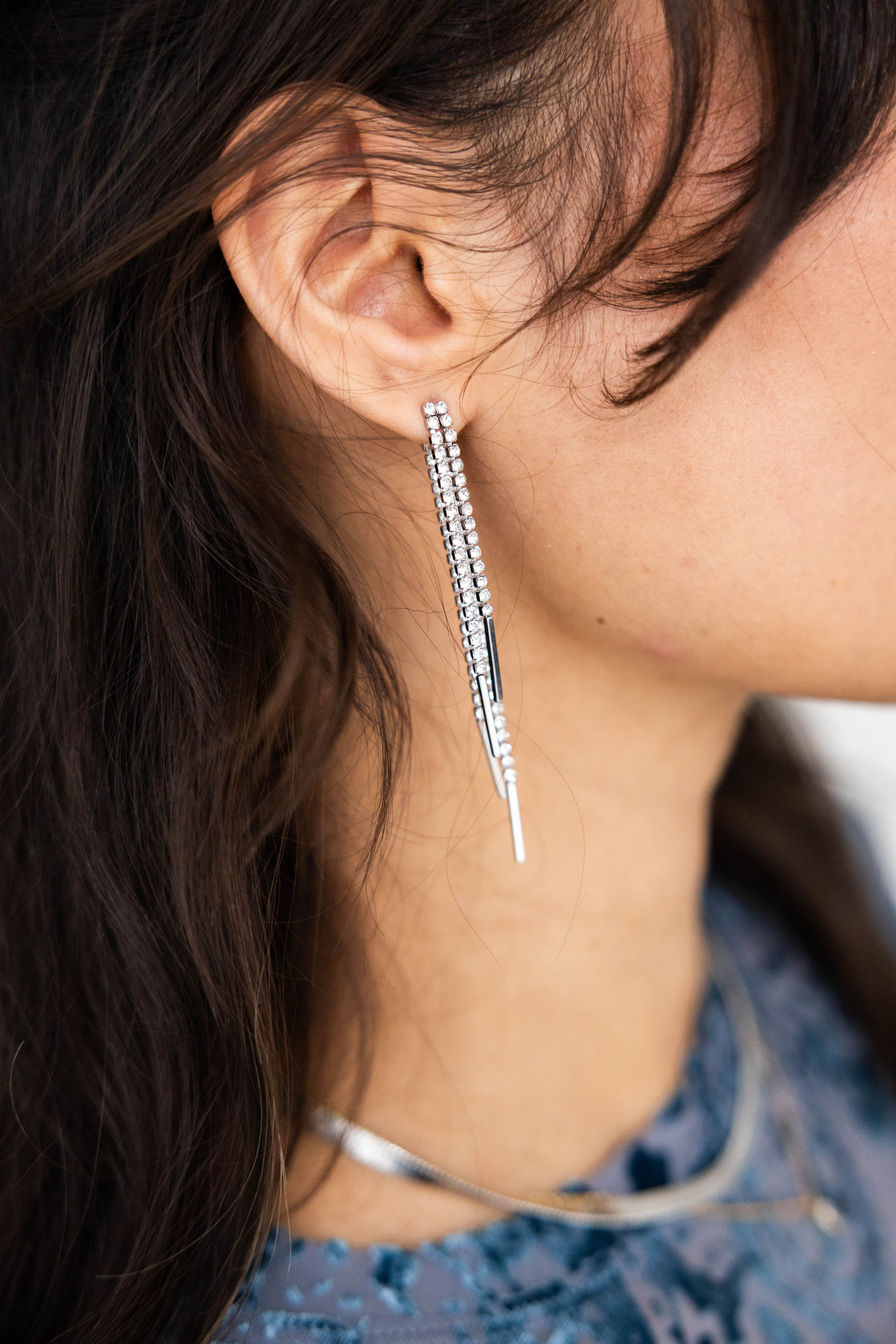 Funky Earrings (Set) Mixed Glitter Strings Silver