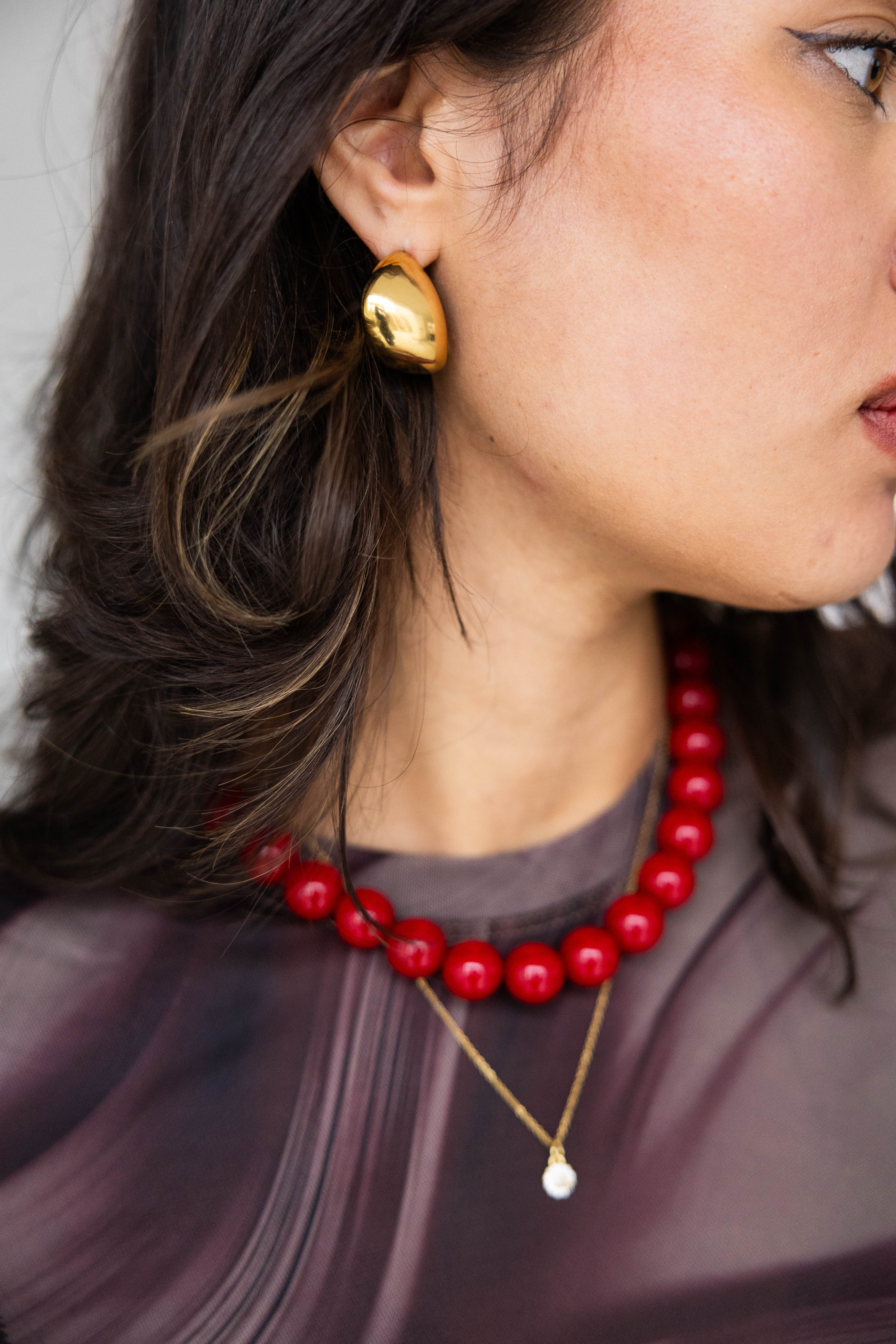 Necklace Big Beads Wine Red