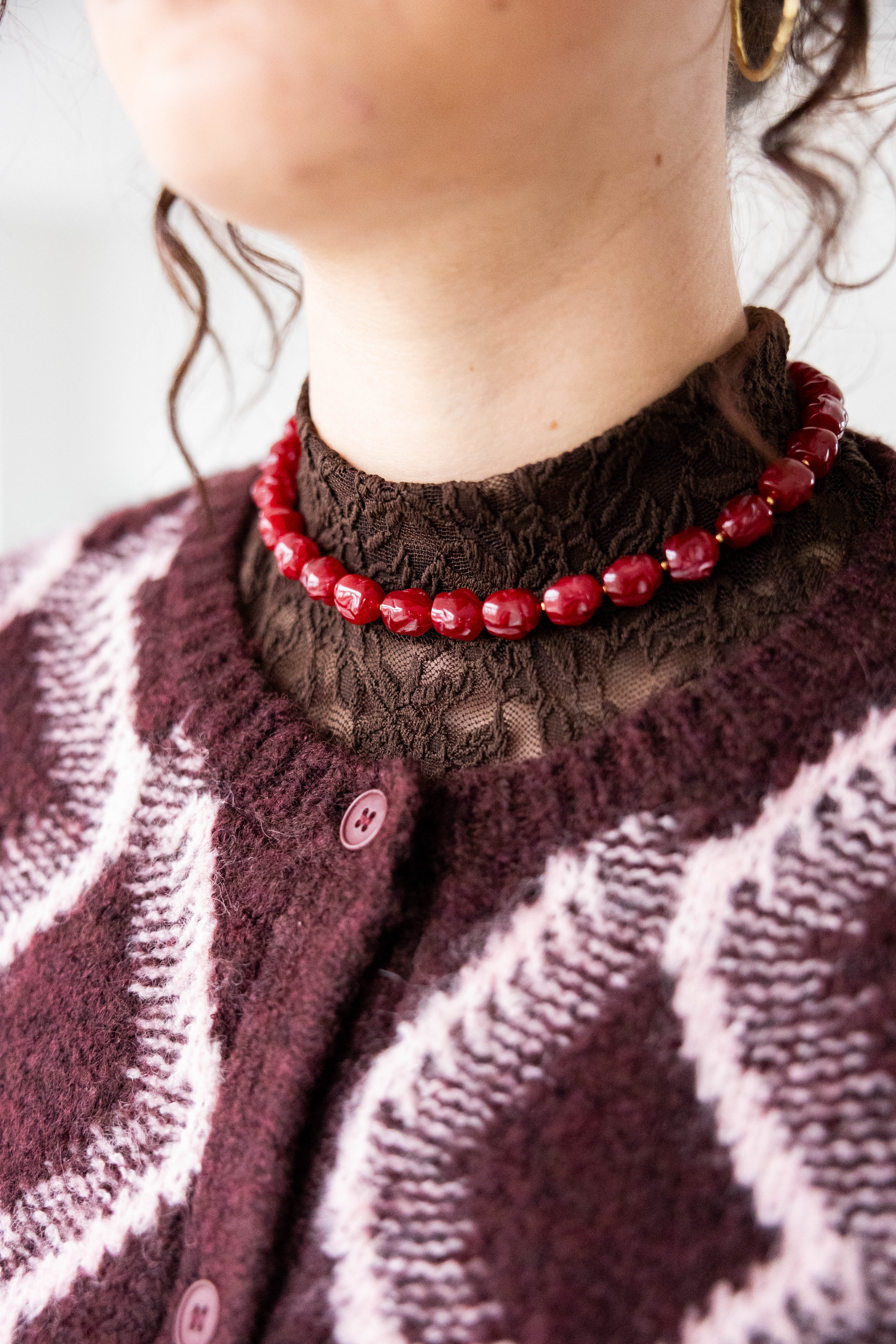Necklace Resin Stones Red
