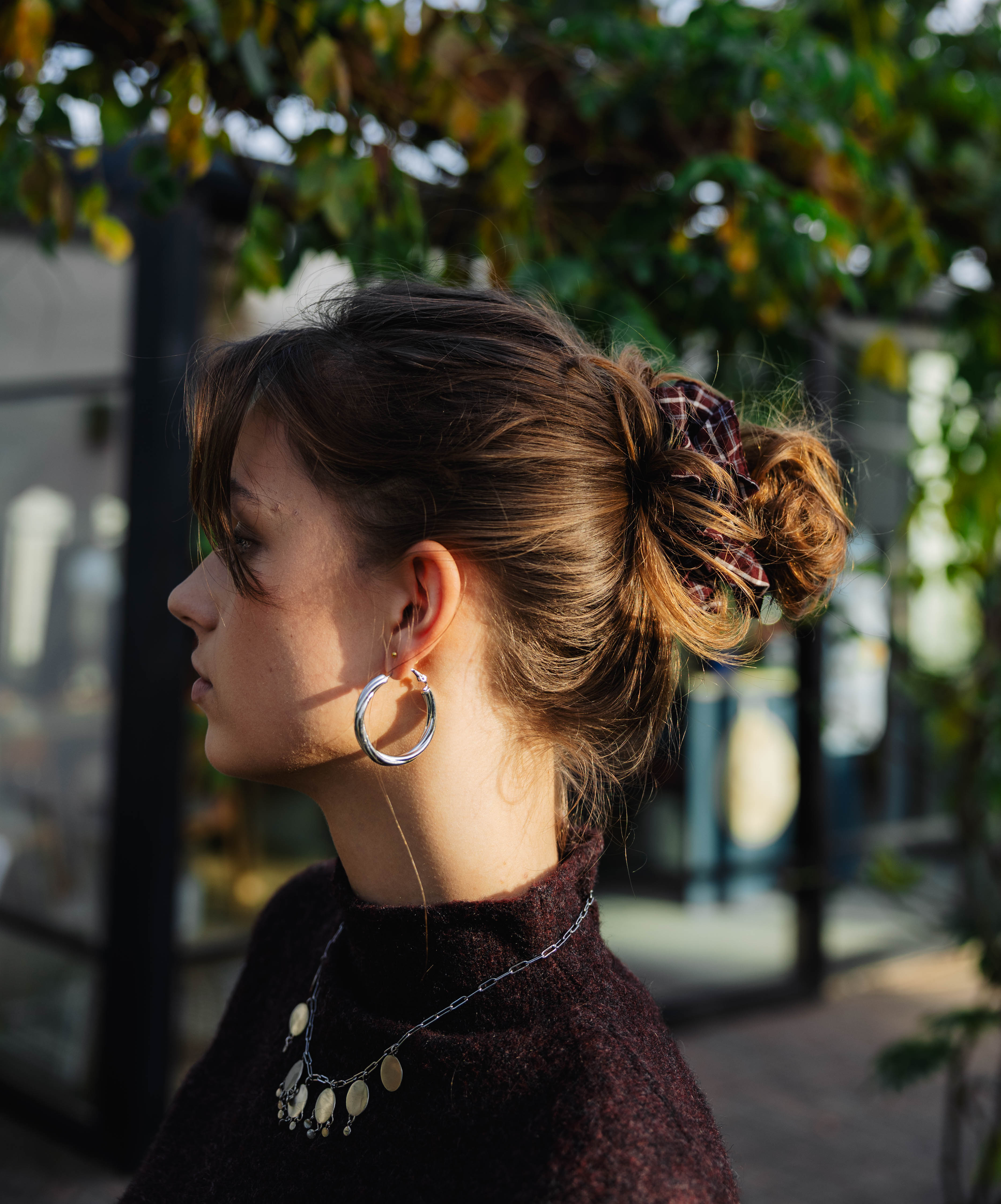 Scrunchie Double Layer Check Cotton Burgundy