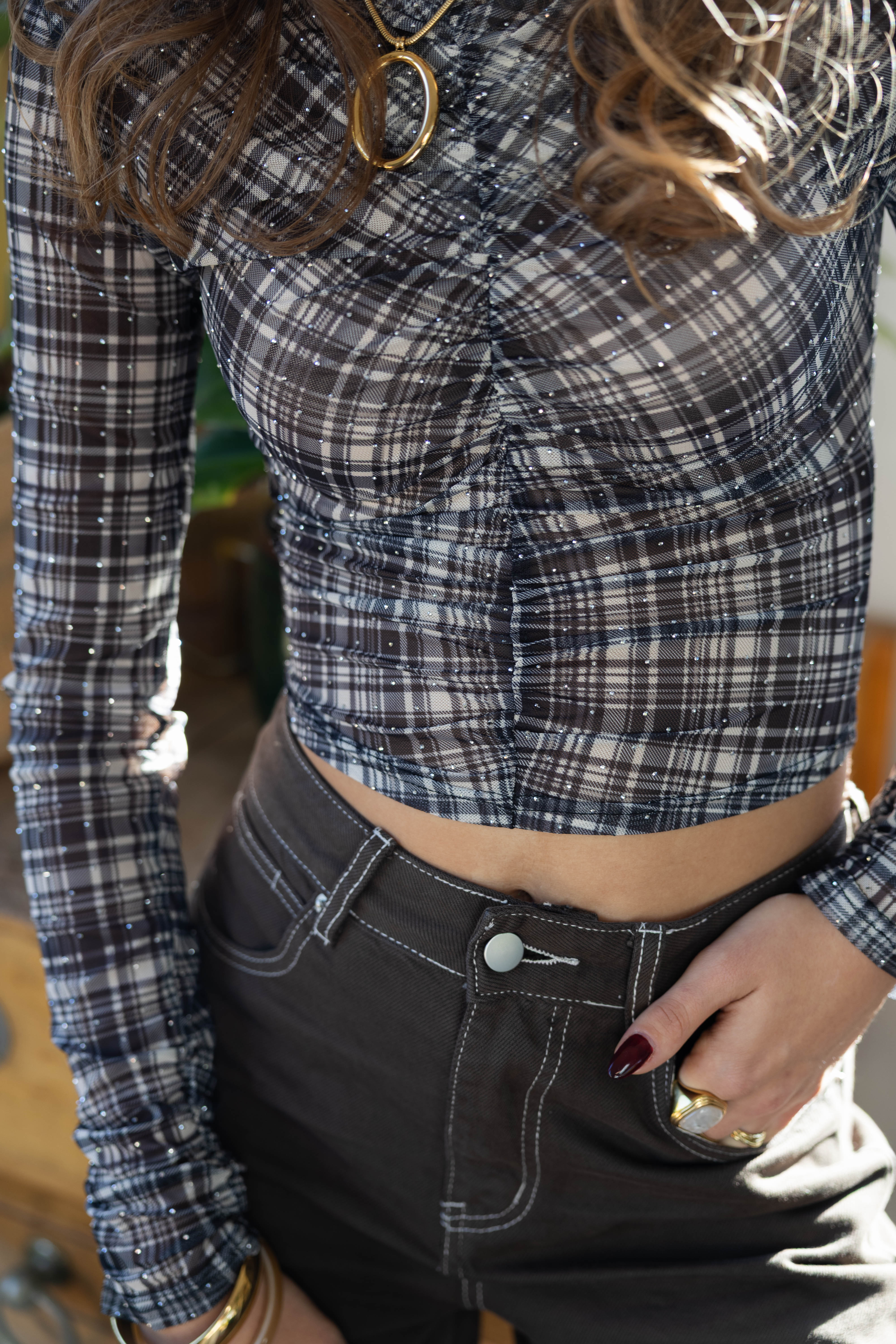 Top Sita Checkered Grey