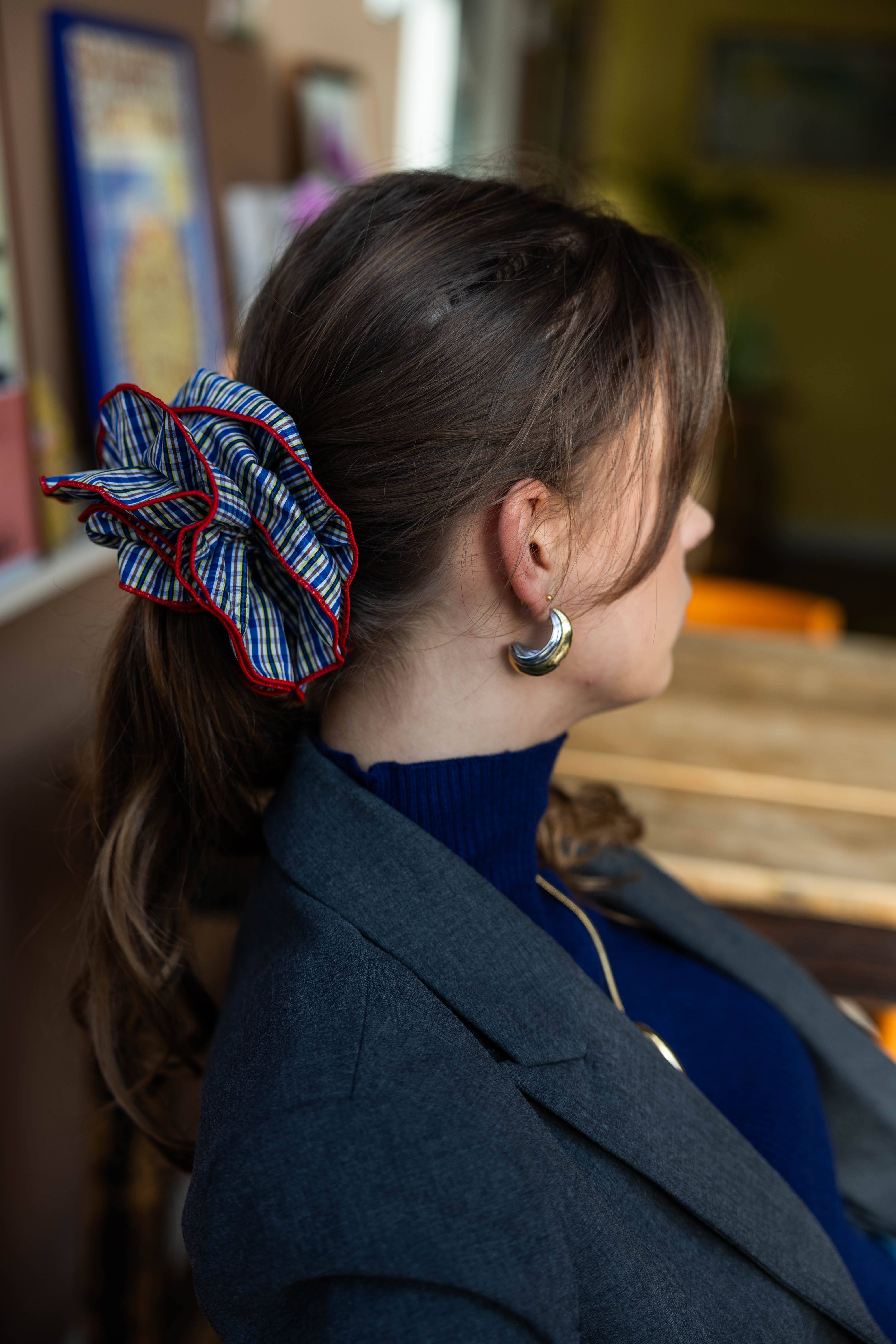 Scrunchie Check Blue Red Stripe