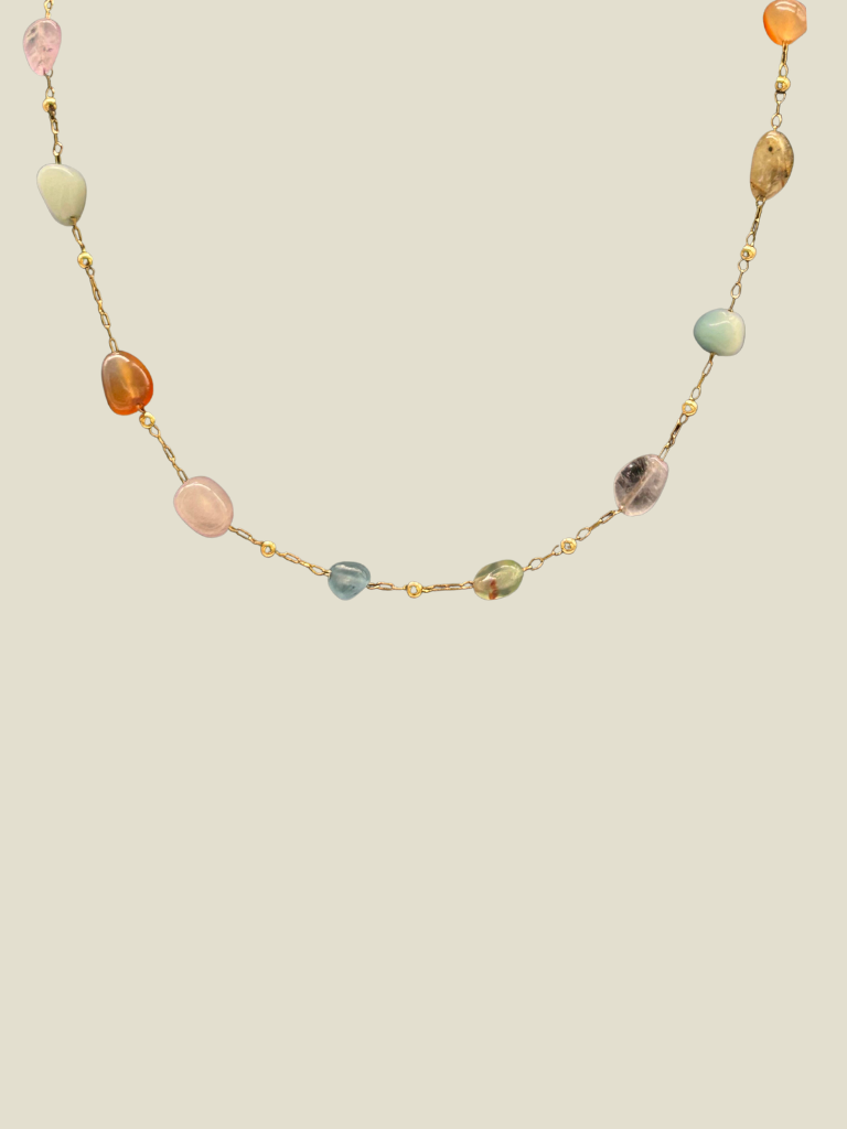 Necklace Multi Coloured Stones Gold