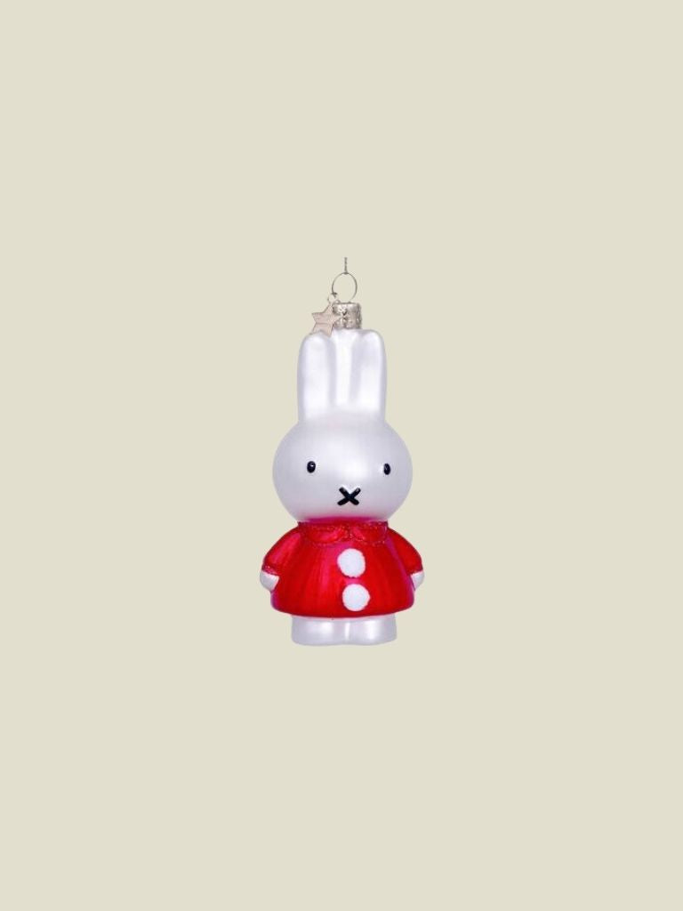 Glass Ornament Nijntje/ Miffy with Santa Dress