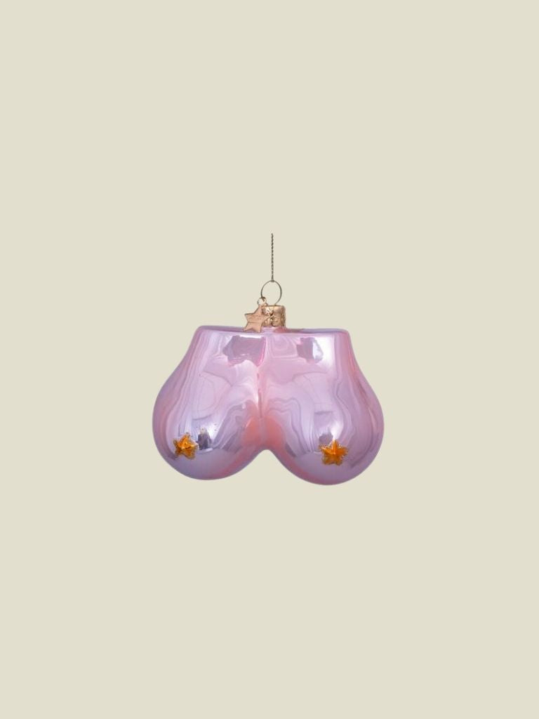 Glass Ornament Pink Opal Boobs w/ Stars