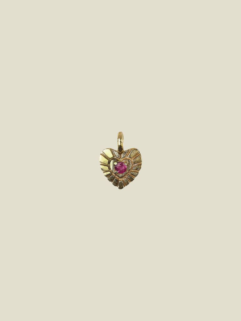 Charm Garnet Heart Gold