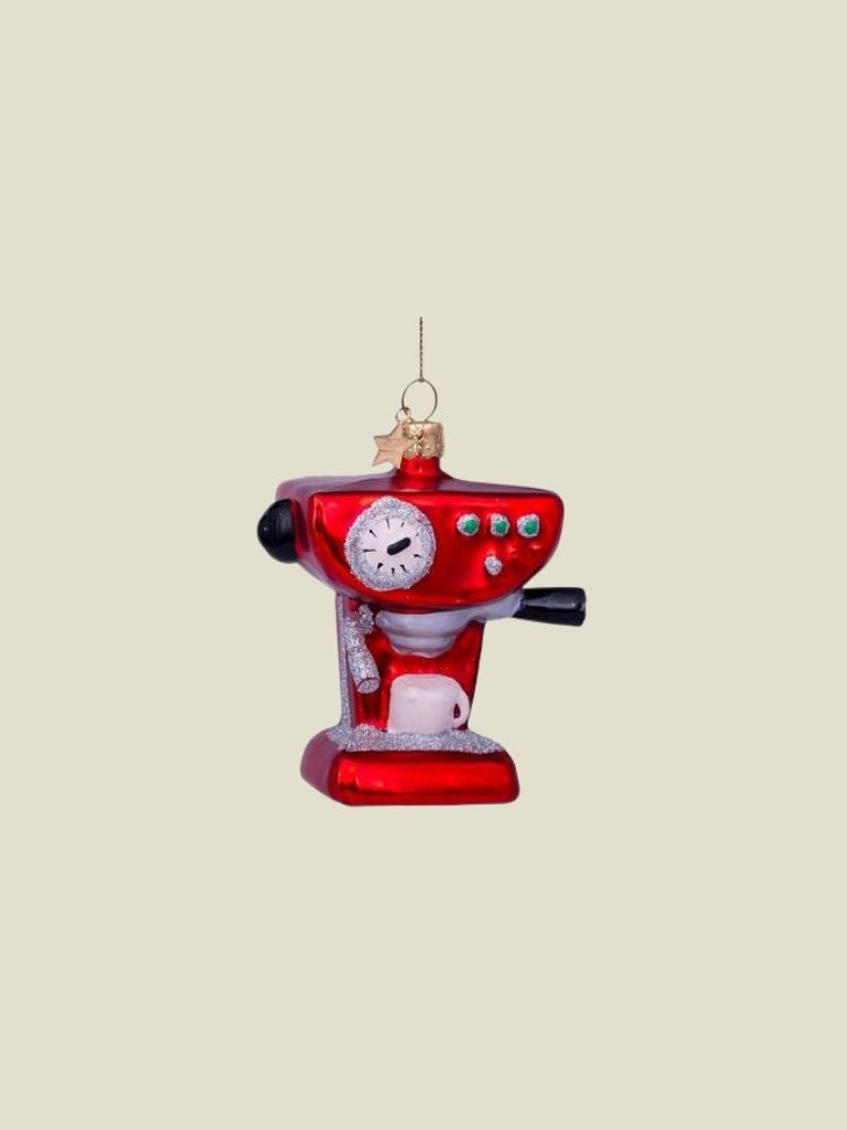 Glass Ornament Red Coffee Machine