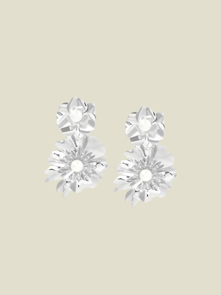 Funky Earrings (Set) Statement Flower Silver